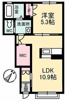 シャーメゾン・ミルレ・ローゼ(1LDK/1階)の間取り写真