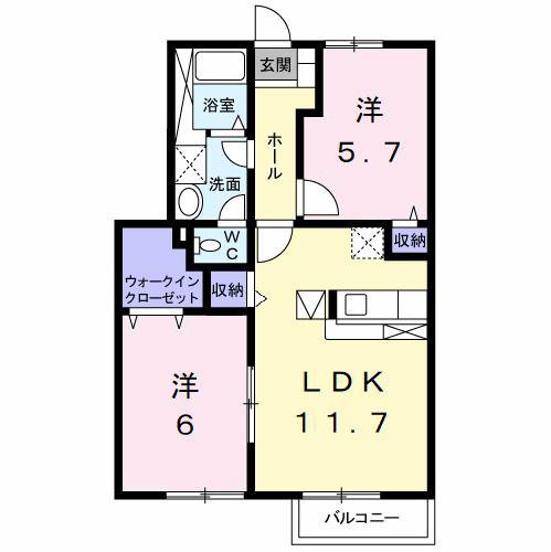 サニーヒルB(2LDK/1階)の間取り写真