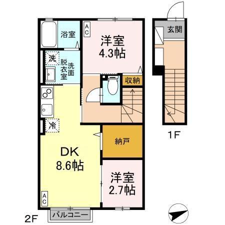 メゾン泉東町(2DK/2階)の間取り写真