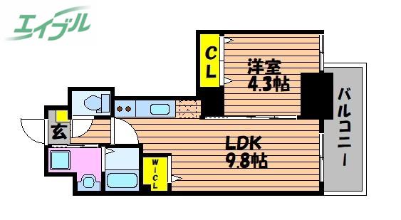 サーパスフォーシア大供(1LDK/9階)の間取り写真