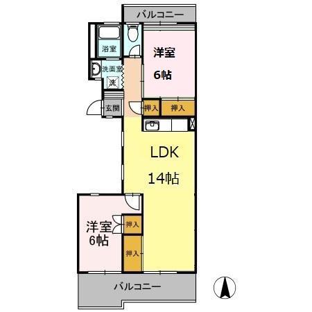 平川ガーデンハイツ(2LDK/2階)の間取り写真