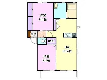 プラムガーデンB棟 202(2LDK/2階)の間取り写真