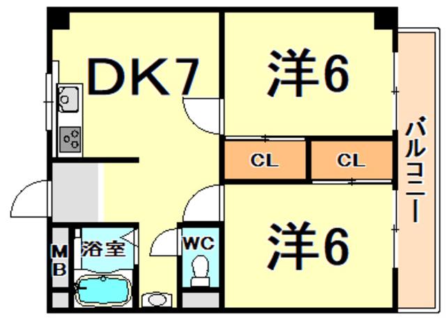 鳴尾ハイツ(2DK/2階)の間取り写真