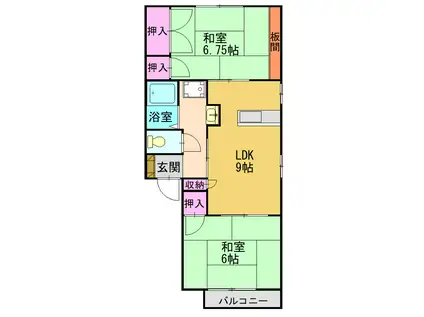 ハイライフ小松原I(2LDK/2階)の間取り写真