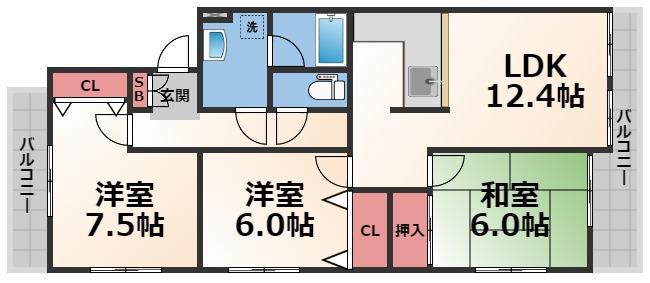 ラフォーレ大蓮(3LDK/2階)の間取り写真