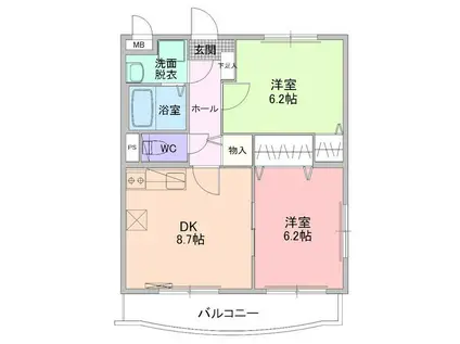 カルムSAKAI(2DK/2階)の間取り写真