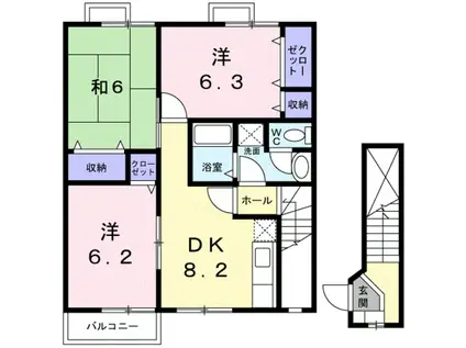 オーブリーメイプル楓(3DK/2階)の間取り写真