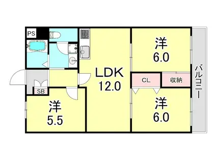 白川コーポ(3LDK/2階)の間取り写真