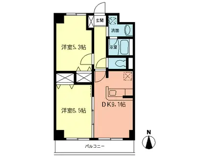 フルーレ向ヶ丘(2DK/2階)の間取り写真