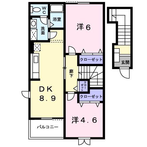 ハイナブリッサB(2DK/2階)の間取り写真