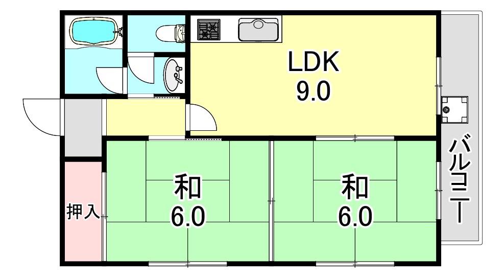 サンフローレ千代ヶ丘(2LDK/3階)の間取り写真