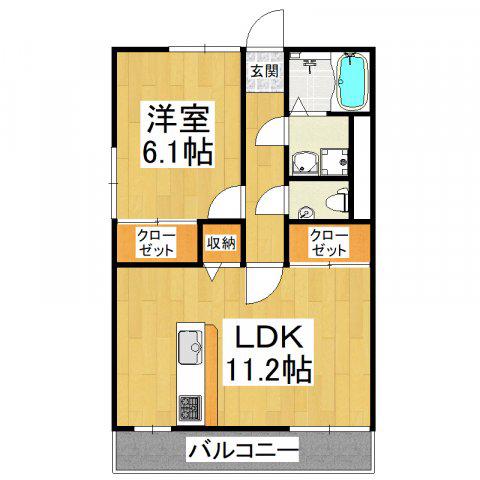 アサヒレジデンス(1LDK/2階)の間取り写真