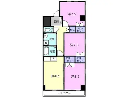 フレアグレイス(3DK/2階)の間取り写真