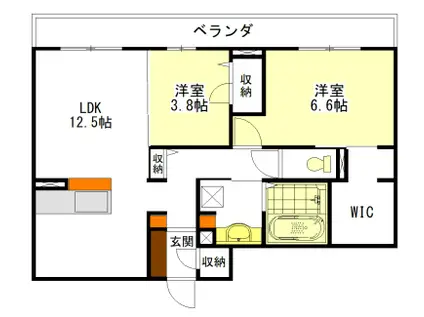 ディーシャンブル南丸之内 B棟(2LDK/1階)の間取り写真
