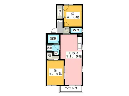 CASTORB棟(2LDK/2階)の間取り写真