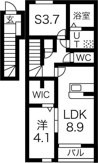 K.COURT(1SLDK/2階)の間取り写真