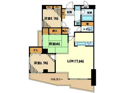 ベルヴィル福生(3LDK/3階)の間取り写真