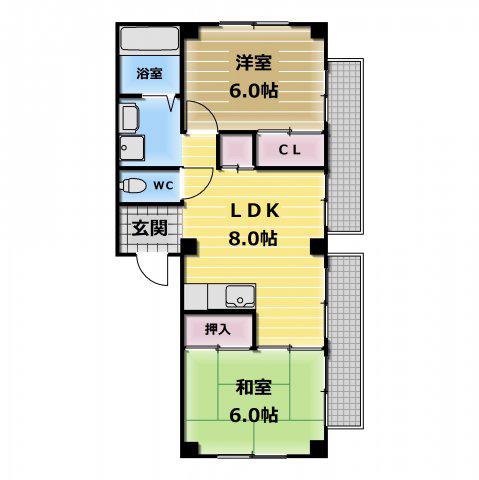 ニューハイツアサヒ(2LDK/4階)の間取り写真