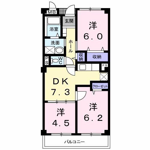 ニューポ-ト磯原(3DK/3階)の間取り写真