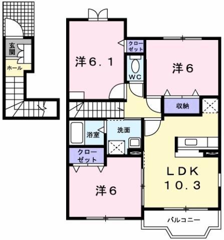 アンジェリカ D(3LDK/2階)の間取り写真