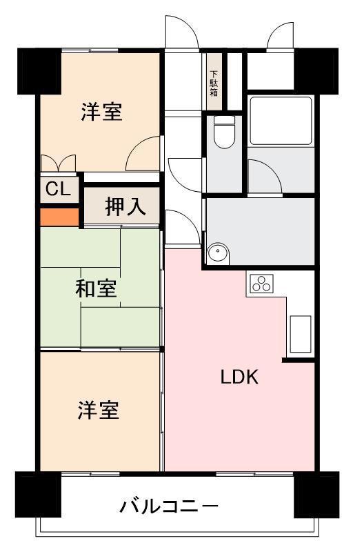 花房国分寺マンション(3LDK/5階)の間取り写真