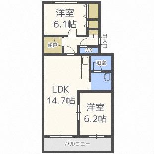 ル・ブランプルミエ(2LDK/1階)の間取り写真