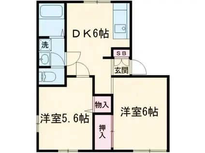 野辺ハイツ E(2DK/1階)の間取り写真