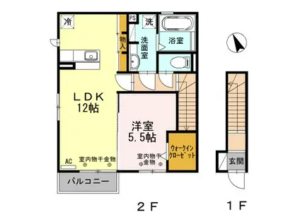 グランディール D棟(1LDK/2階)の間取り写真