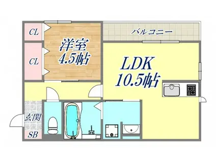 アクシス西宮北口(1LDK/1階)の間取り写真