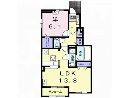 カレント ヒガシウズラB I(1LDK/1階)の間取り写真