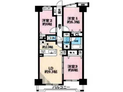 モア・クレストアクゼス新横浜(3LDK/3階)の間取り写真