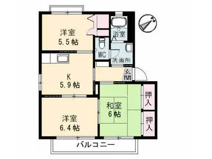 シャーメゾンマルニ(3K/2階)の間取り写真