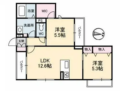 ガーデンコート長束(2LDK/3階)の間取り写真