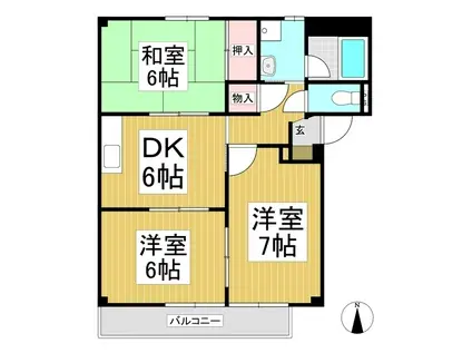 PARKSIDEリマティーM(3DK/1階)の間取り写真