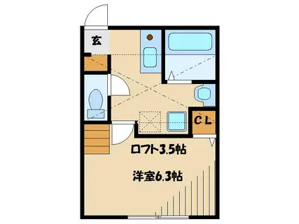 セレンゲティ北里(1K/2階)の間取り写真