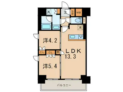 ブランシエスタ西宮(2LDK/9階)の間取り写真