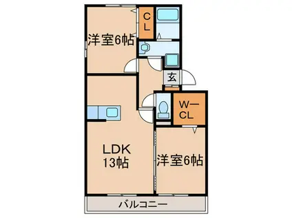 ソレイユB(2LDK/1階)の間取り写真