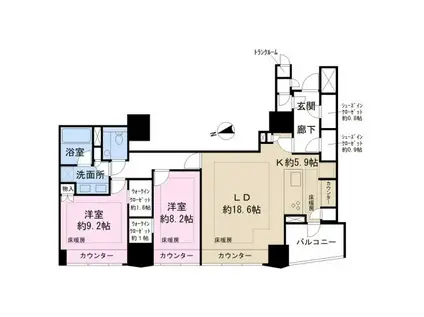 ザ・パークハウスグラン三番町26(2LDK/11階)の間取り写真