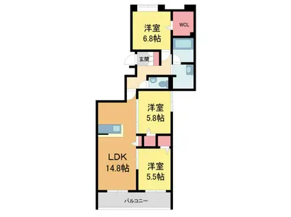 シャーメゾンガーデンズ芦屋翠ヶ丘(3LDK/2階)の間取り写真
