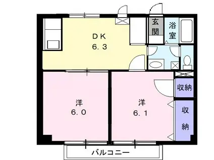 西武池袋線 仏子駅 徒歩6分 2階建 築26年(2DK/2階)の間取り写真