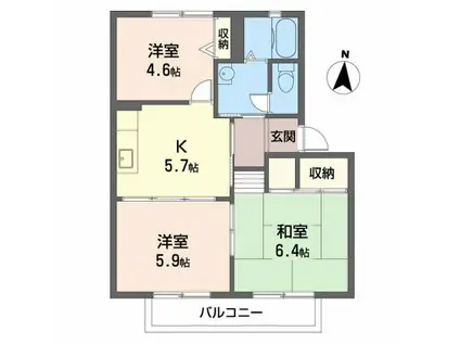 グランソレイユC(3K/2階)の間取り写真