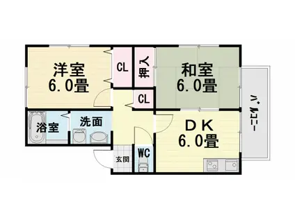 宗久園ハイツB棟(2DK/1階)の間取り写真