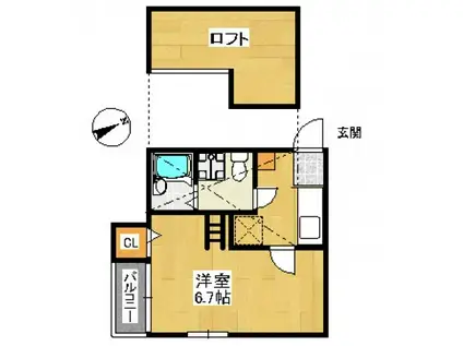 コンフォートベネフィス箱崎10(1K/2階)の間取り写真