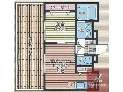 オーベルジェ・デ・田辺(1LDK/1階)の間取り写真