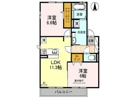 アムールワイアンドエヌ2(2LDK/2階)の間取り写真