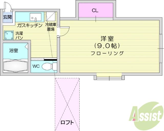 ホワイトキャッスル26番館(1K/2階)の間取り写真