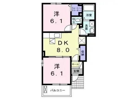 グランディール(2DK/1階)の間取り写真