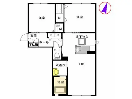 ラプラス白山A(2LDK/1階)の間取り写真