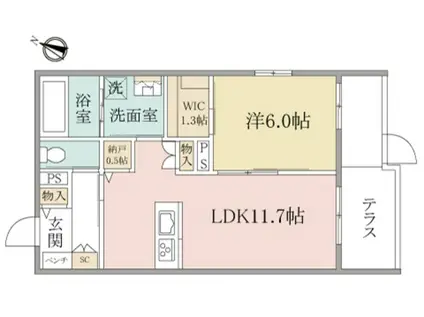 ヘーベルヴィレッジ東高円寺MAGNOLIA(1LDK/1階)の間取り写真