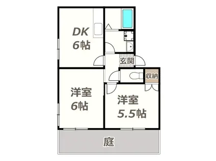 長吉ハイツ帝塚山西(2DK/1階)の間取り写真